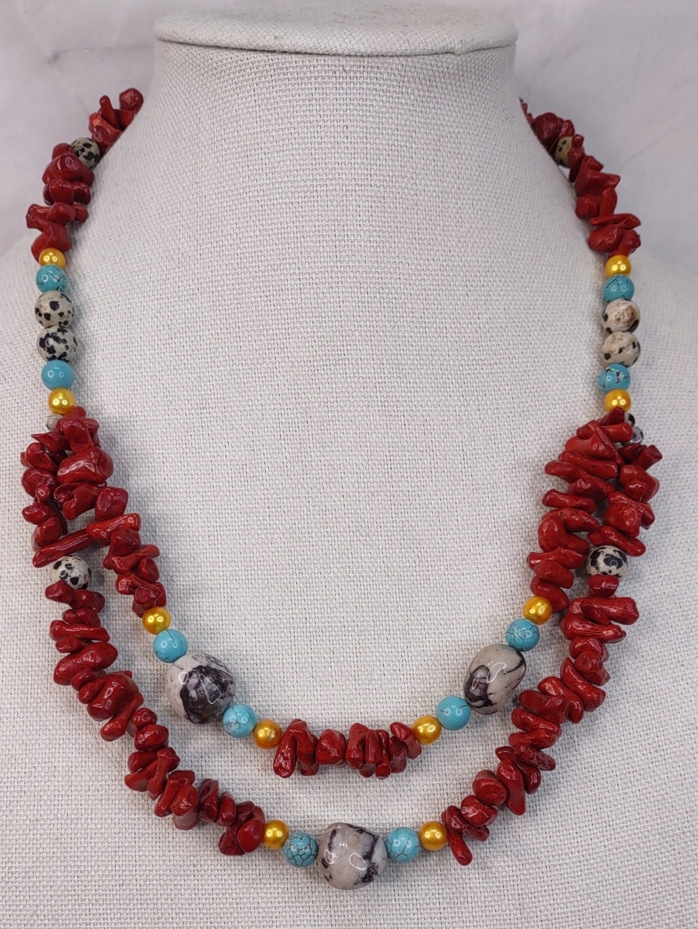 Artisan Crafted Double- Layered Coral Beaded Necklace
